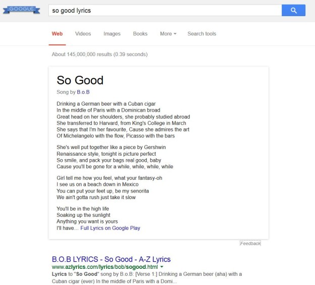 Google shows the Lyrics Above the SERPs will affect the Lyrics Website ...